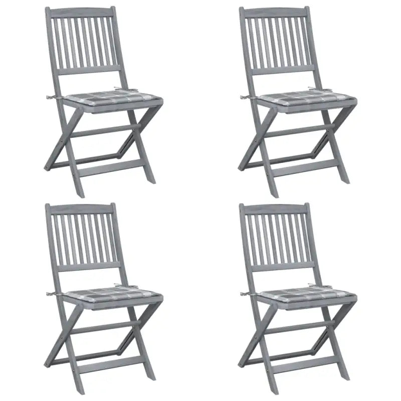 Moderne massief acaciahout tuinstoelen met kussens voor buiten eten - Grijs ruitpatroon / 4 - Tuinstoelen