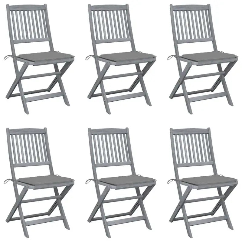 Moderne massief acaciahout tuinstoelen met kussens voor buiten eten - Grijs / 6 - Tuinstoelen