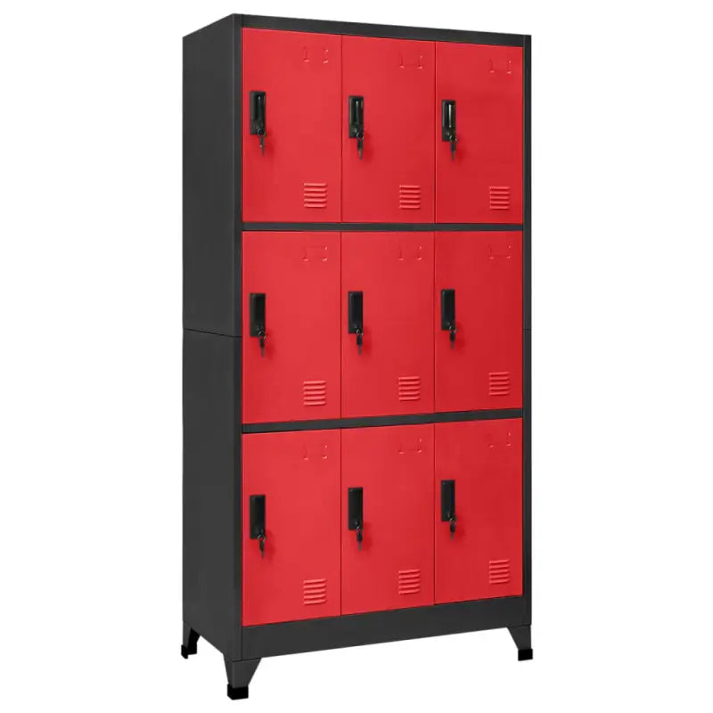 Moderne metalen opbergkast voor kantoorruimte - Antraciet en rood / 1 / Met 9 lockers - Opbergkasten & lockerkasten