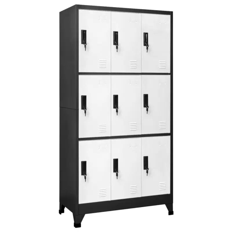Moderne metalen opbergkast voor kantoorruimte - Antraciet en wit / 1 / Met 9 lockers - Opbergkasten & lockerkasten