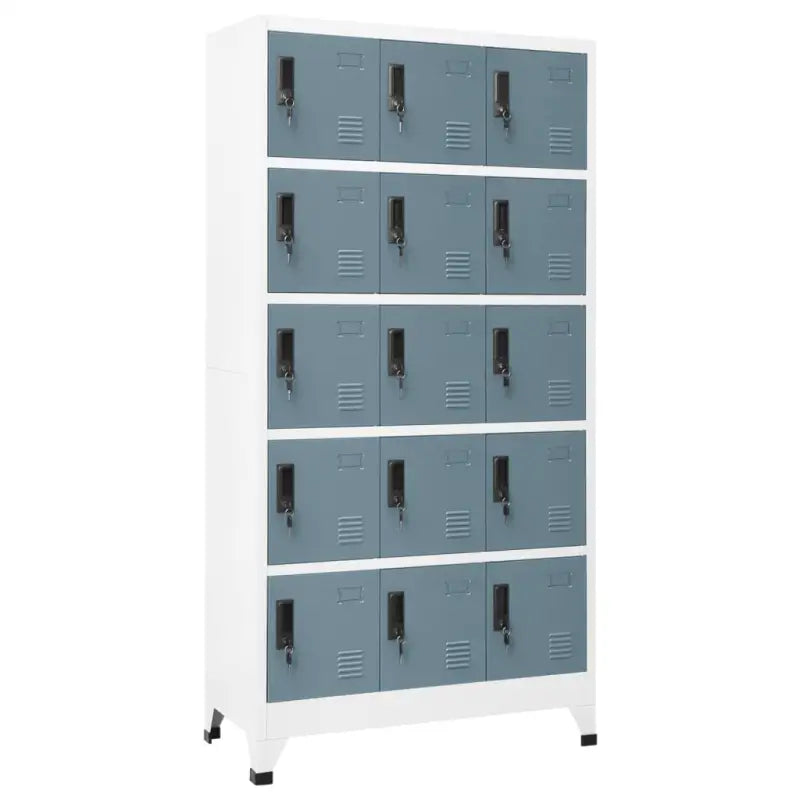 Moderne metalen opbergkast voor kantoorruimte - Lichtgrijs en donkergrijs / 1 / Met 15 lockers - Opbergkasten &