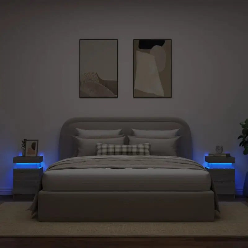 Moderne nachtkastjes met LED-verlichting in grijs sonoma stijl - Nachtkastjes
