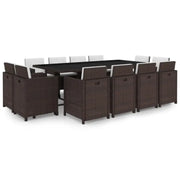 Moderne rattan tuinset met stalen frame en glazen tafelblad - Bruin / 225 cm tafellengte / 12x Fauteuil + Tafel