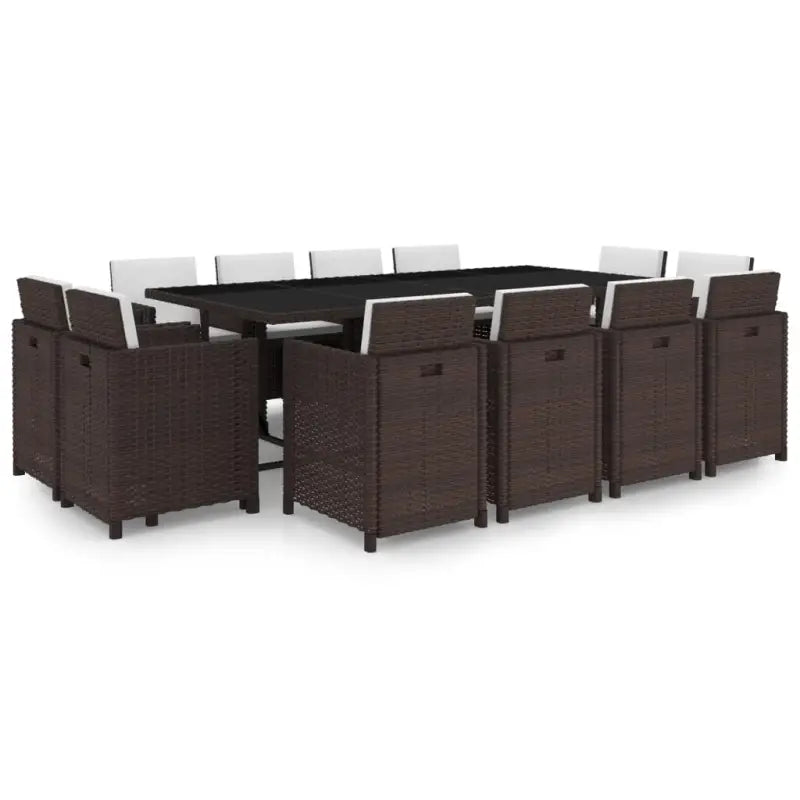 Moderne rattan tuinset met stalen frame en glazen tafelblad - Bruin / 225 cm tafellengte / 12x Fauteuil + Tafel