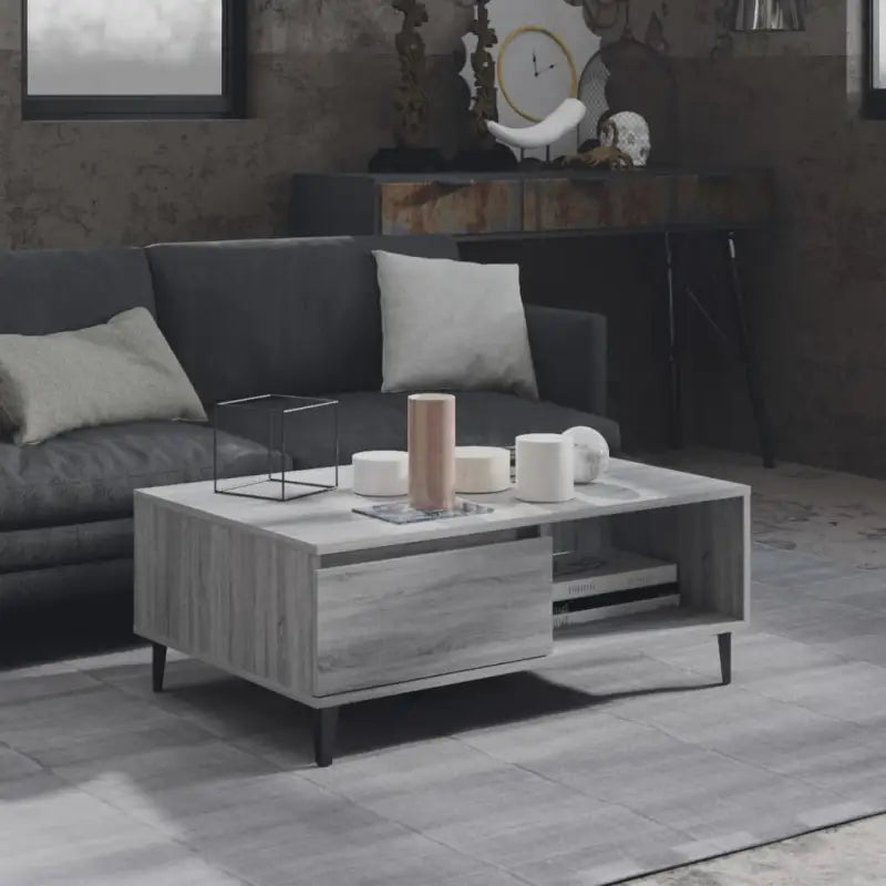 Moderne salontafel in grijs sonoma bewerkt hout met opbergshulp - Salontafels