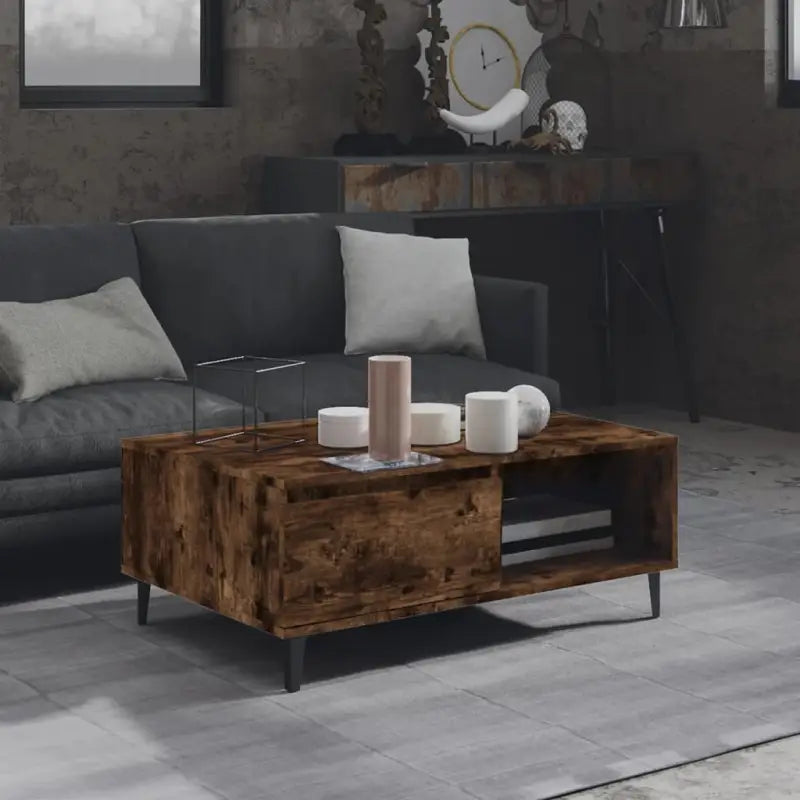 Moderne salontafel in grijs sonoma bewerkt hout met opbergshulp - Gerookt eiken / 1 - Salontafels