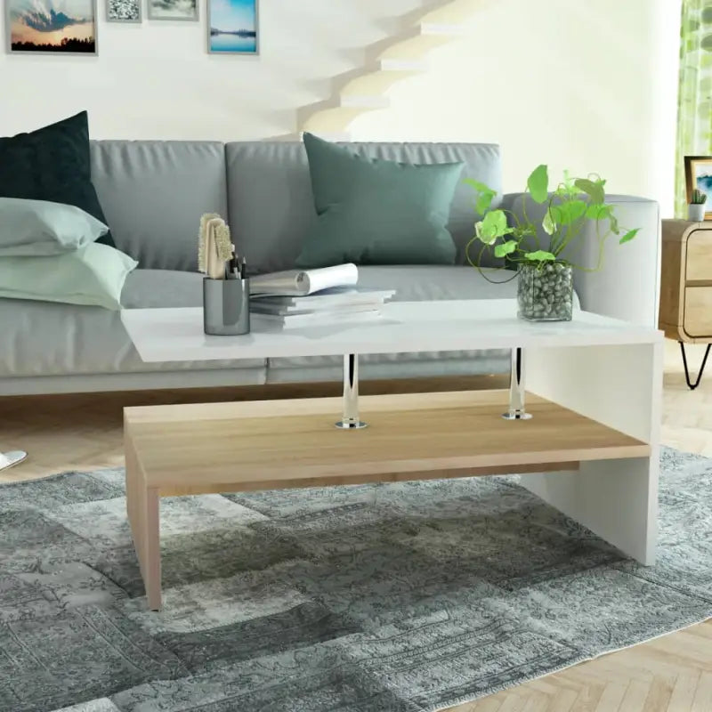 Moderne salontafel van bewerkt hout met PVC-randen - Eiken en wit / 1 - Salontafels