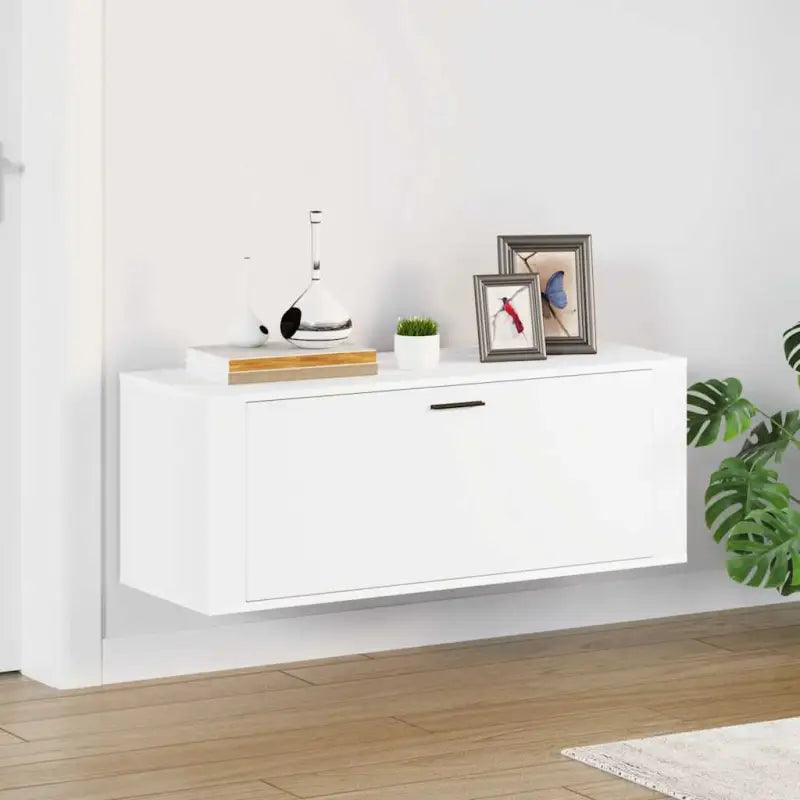 Moderne schoenenkast met bewerkt hout en stabiel blad voor aan de wand - Wit / 1 - Schoenenrekken
