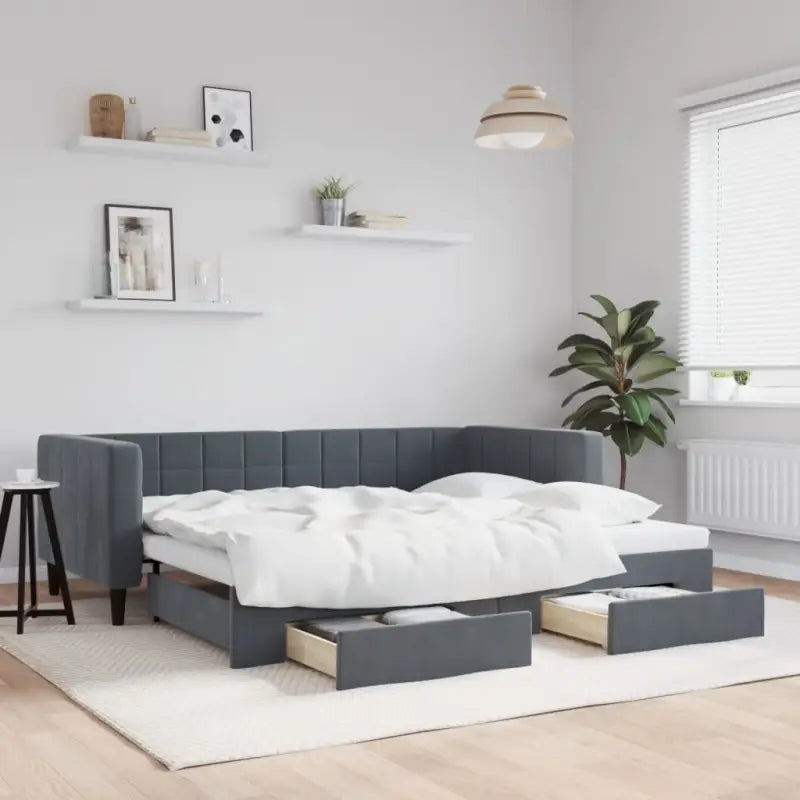 Moderne slaapbank met onderschuifbed voor praktische woon- en slaapkamer - Donkergrijs / 90 x 200 cm