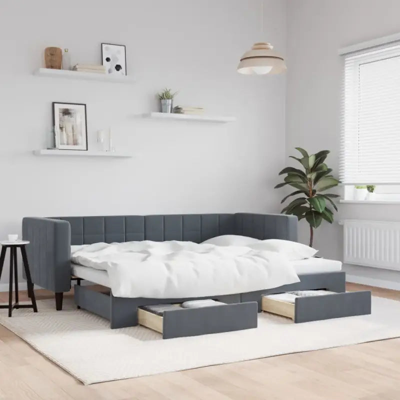 Moderne slaapbank met onderschuifbed voor praktische woon- en slaapkamer - Donkergrijs / 80 x 200 cm