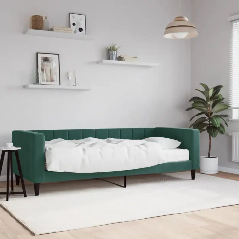 Moderne slaapbank met onderschuifbed voor praktische woon- en slaapkamer - Donkergroen / 80 x 200 cm / met matras