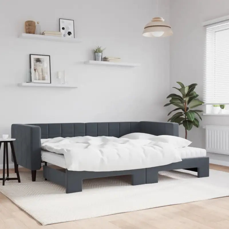 Moderne slaapbank met onderschuifbed voor praktische woon- en slaapkamer - Donkergrijs / 80 x 200 cm