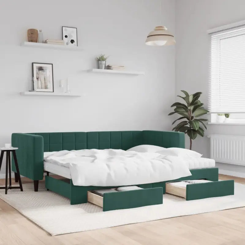 Moderne slaapbank met onderschuifbed voor praktische woon- en slaapkamer - Donkergroen / 90 x 200 cm