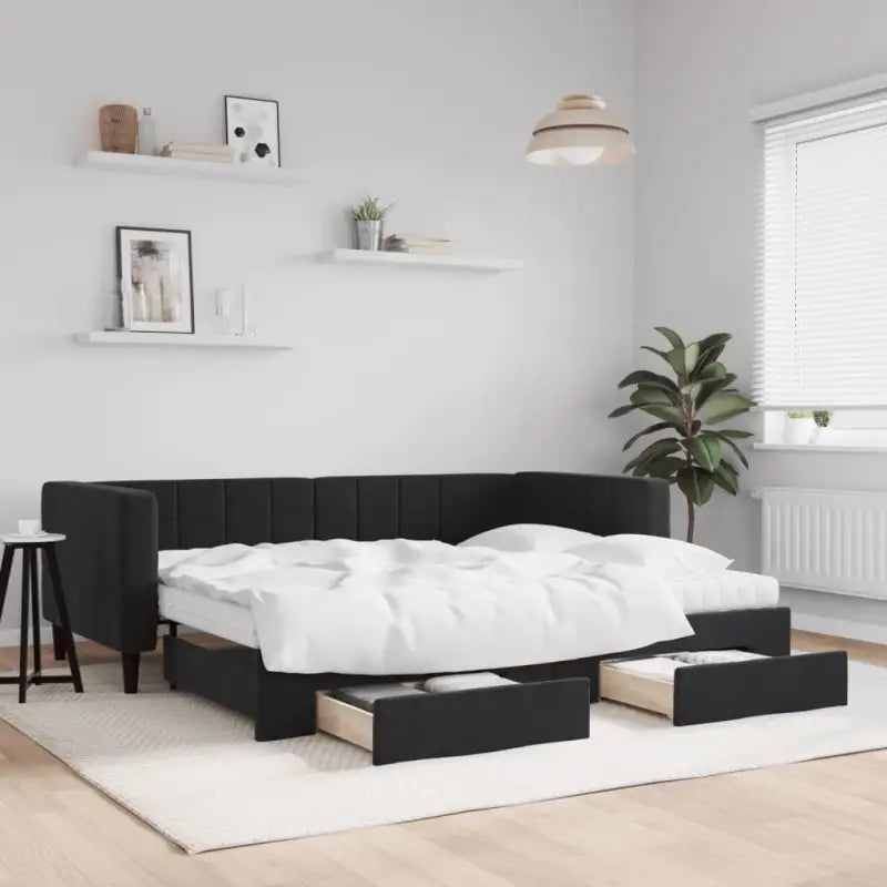 Moderne slaapbank met onderschuifbed voor praktische woon- en slaapkamer - Zwart / 90 x 190 cm / met onderschuifbed