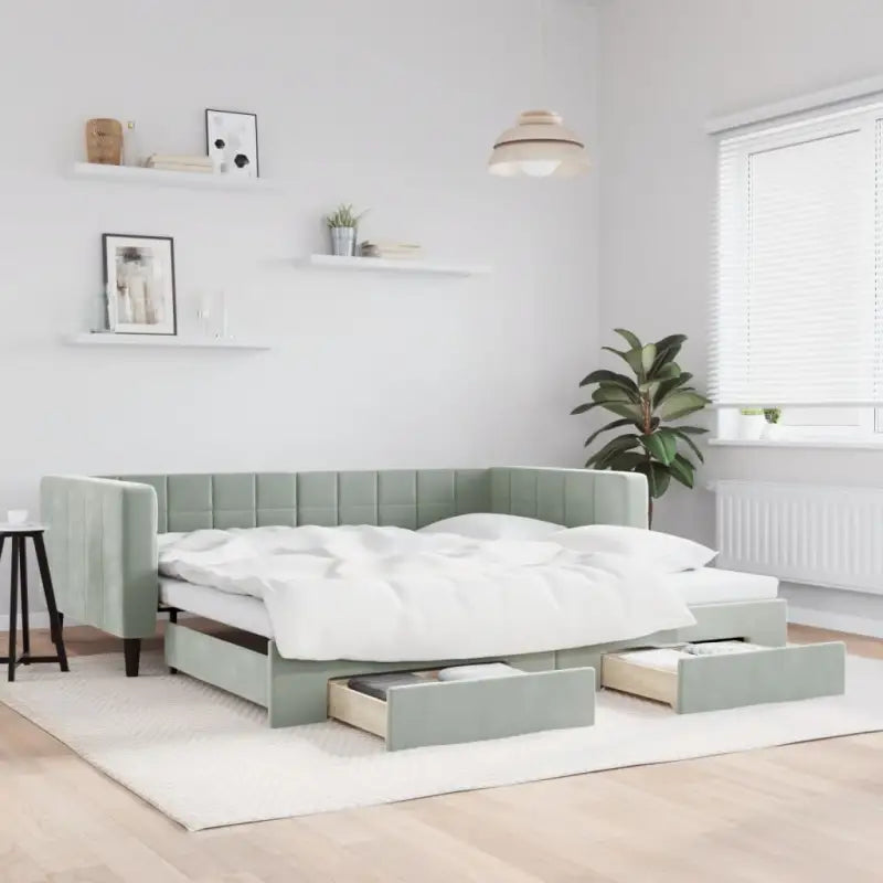 Moderne slaapbank met onderschuifbed voor praktische woon- en slaapkamer - Lichtgrijs / 100 x 200 cm