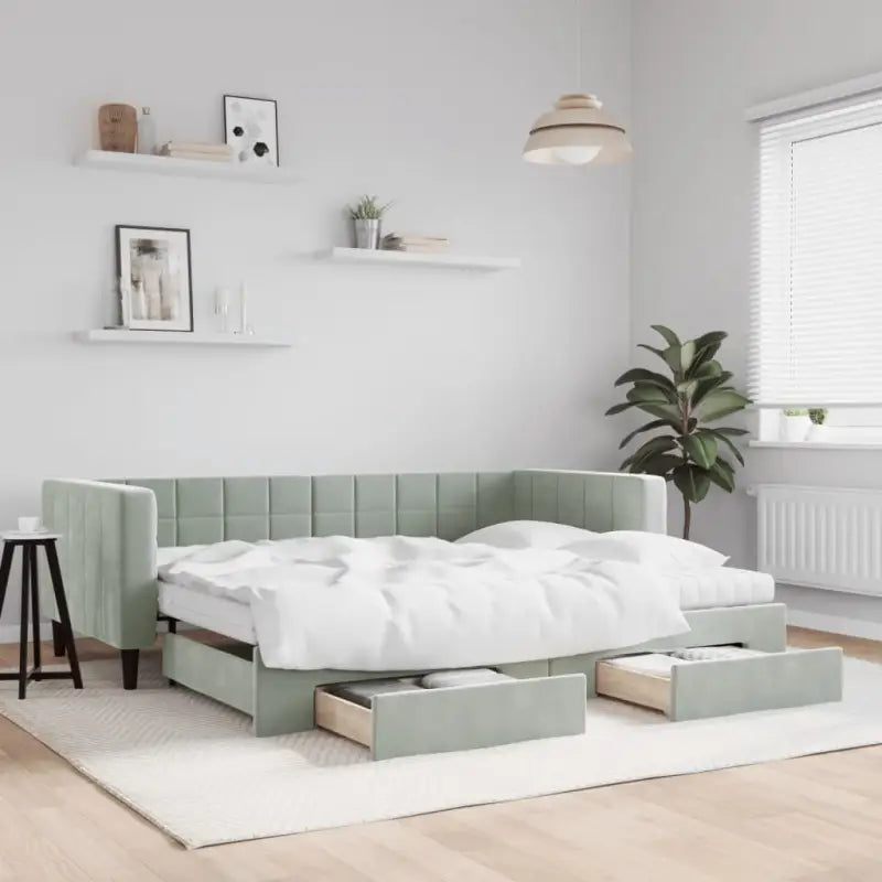 Moderne slaapbank met onderschuifbed voor praktische woon- en slaapkamer - Lichtgrijs / 90 x 200 cm