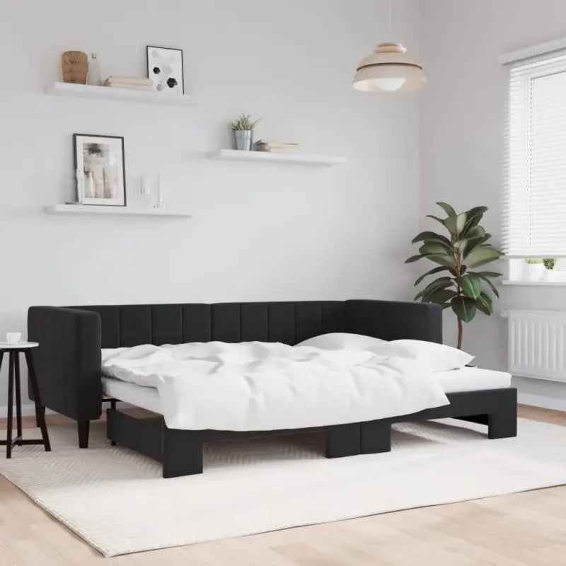 Moderne slaapbank met onderschuifbed voor praktische woon- en slaapkamer - Zwart / 80 x 200 cm / met onderschuifbed