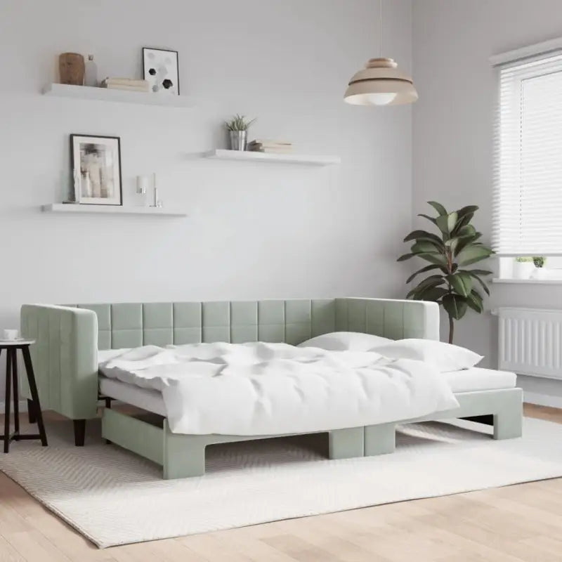 Moderne slaapbank met onderschuifbed voor praktische woon- en slaapkamer - Lichtgrijs / 90 x 200 cm