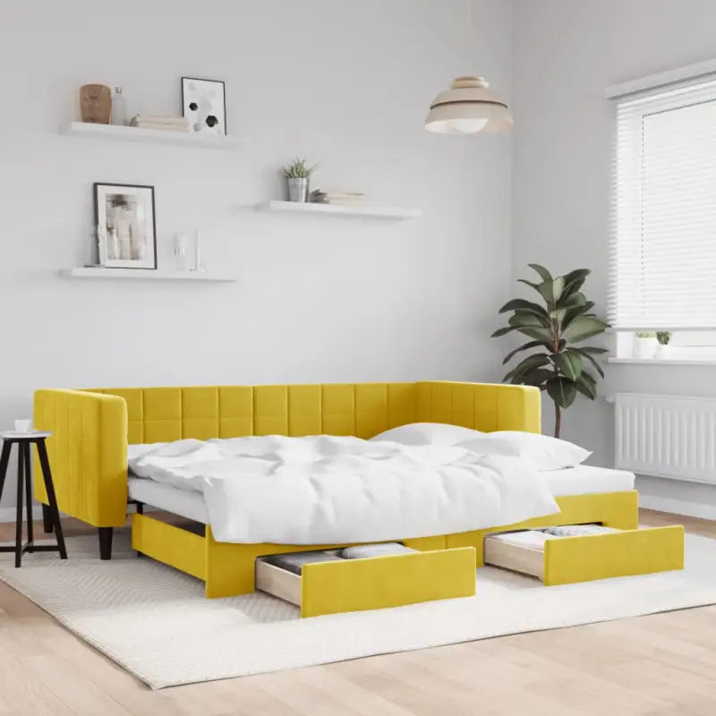 Moderne slaapbank met onderschuifbed voor praktische woon- en slaapkamer - Geel / 90 x 200 cm / met onderschuifbed