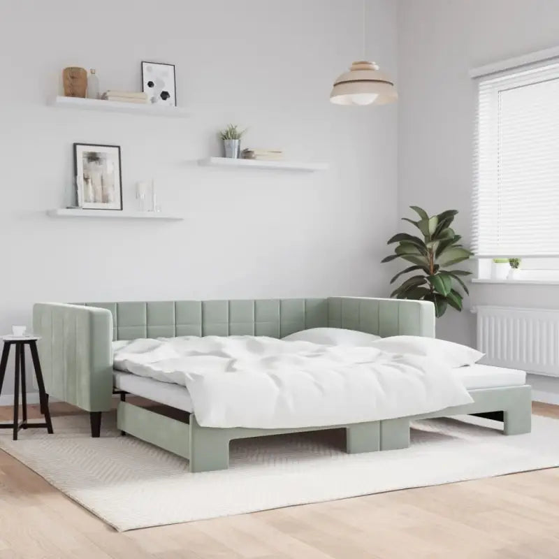 Moderne slaapbank met onderschuifbed voor praktische woon- en slaapkamer - Lichtgrijs / 100 x 200 cm