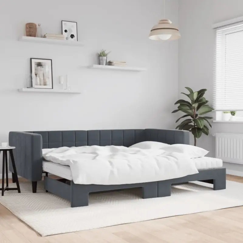 Moderne slaapbank met onderschuifbed voor praktische woon- en slaapkamer - Donkergrijs / 90 x 200 cm