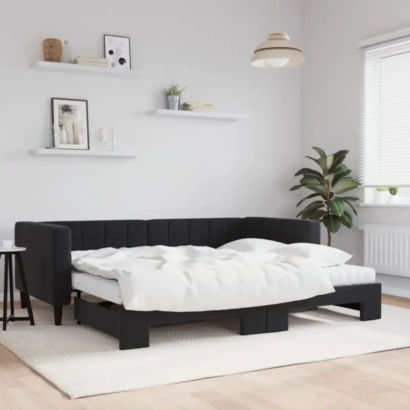 Moderne slaapbank met onderschuifbed voor praktische woon- en slaapkamer - Zwart / 90 x 200 cm / met onderschuifbed