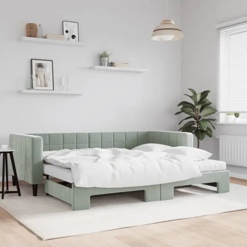 Moderne slaapbank met onderschuifbed voor praktische woon- en slaapkamer - Lichtgrijs / 90 x 190 cm