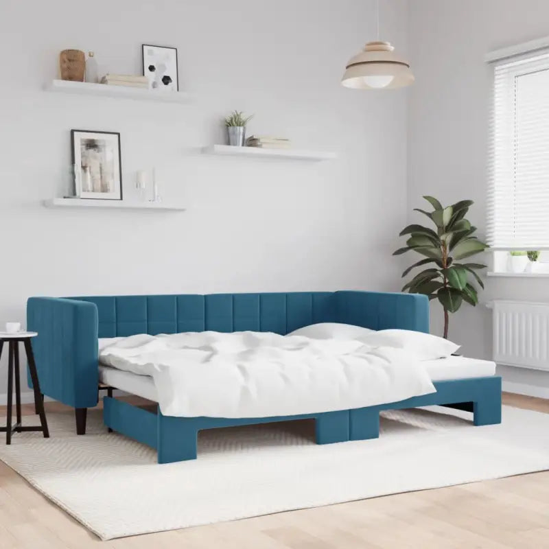 Moderne slaapbank met onderschuifbed voor praktische woon- en slaapkamer - Blauw / 80 x 200 cm / met onderschuifbed