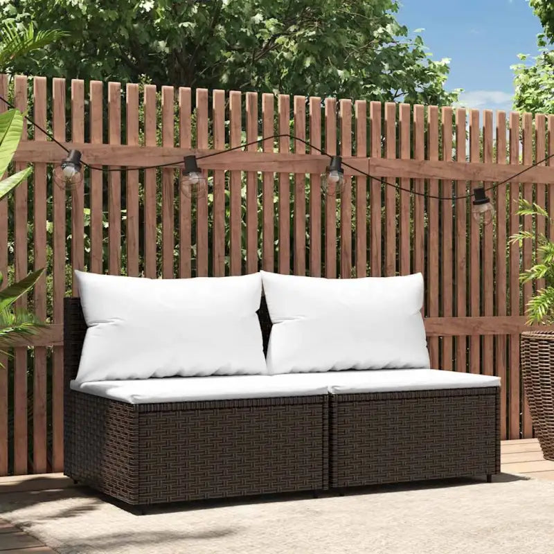 Moderne tuinbank van poly rattan voor dineren en ontspannen - Bruin / 1 / 2x midden - Loungebanken