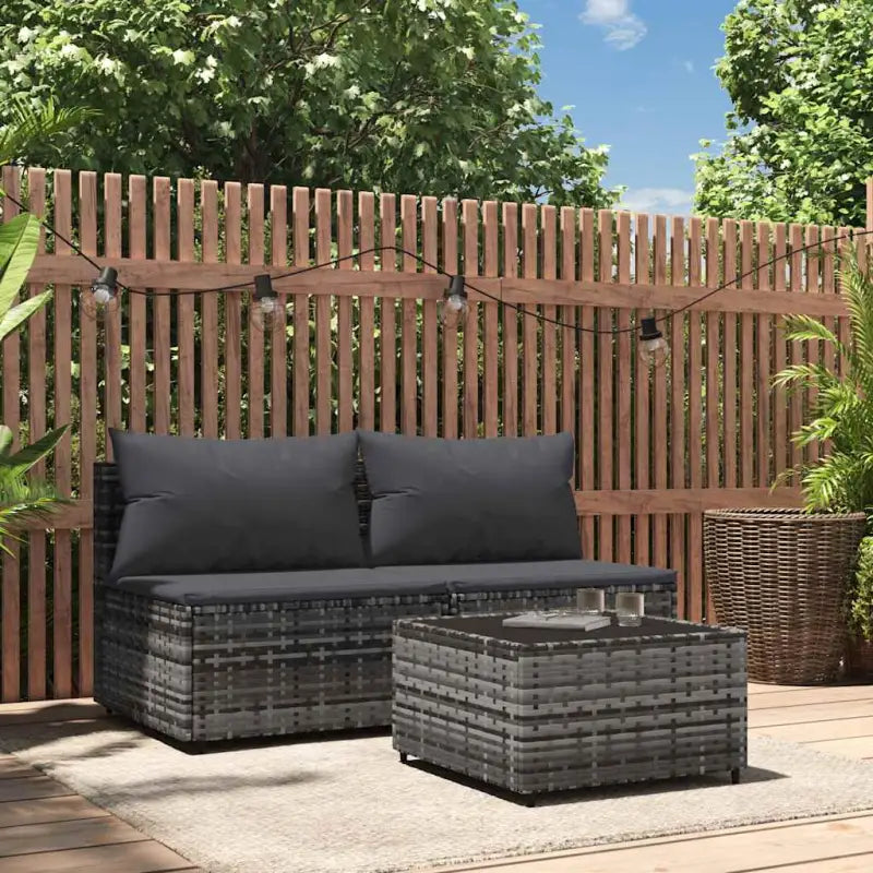 Moderne tuinbank van poly rattan voor dineren en ontspannen - Grijs / 1 / 2x midden + Tafel - Loungebanken