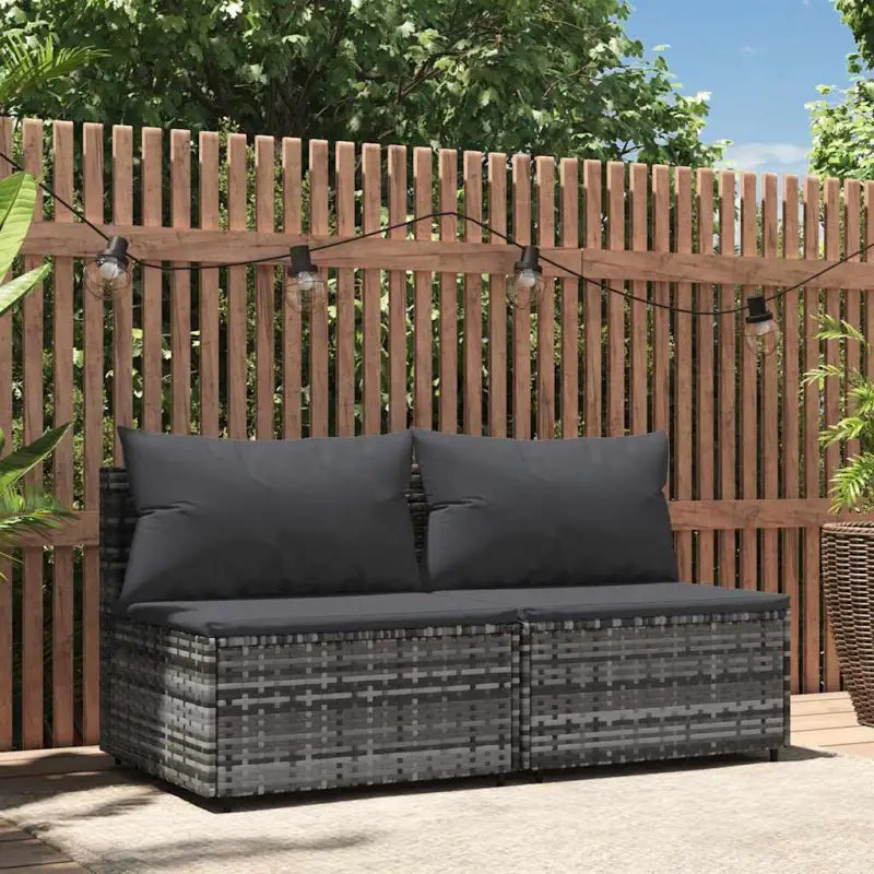 Moderne tuinbank van poly rattan voor dineren en ontspannen - Grijs / 1 / 2x midden - Loungebanken