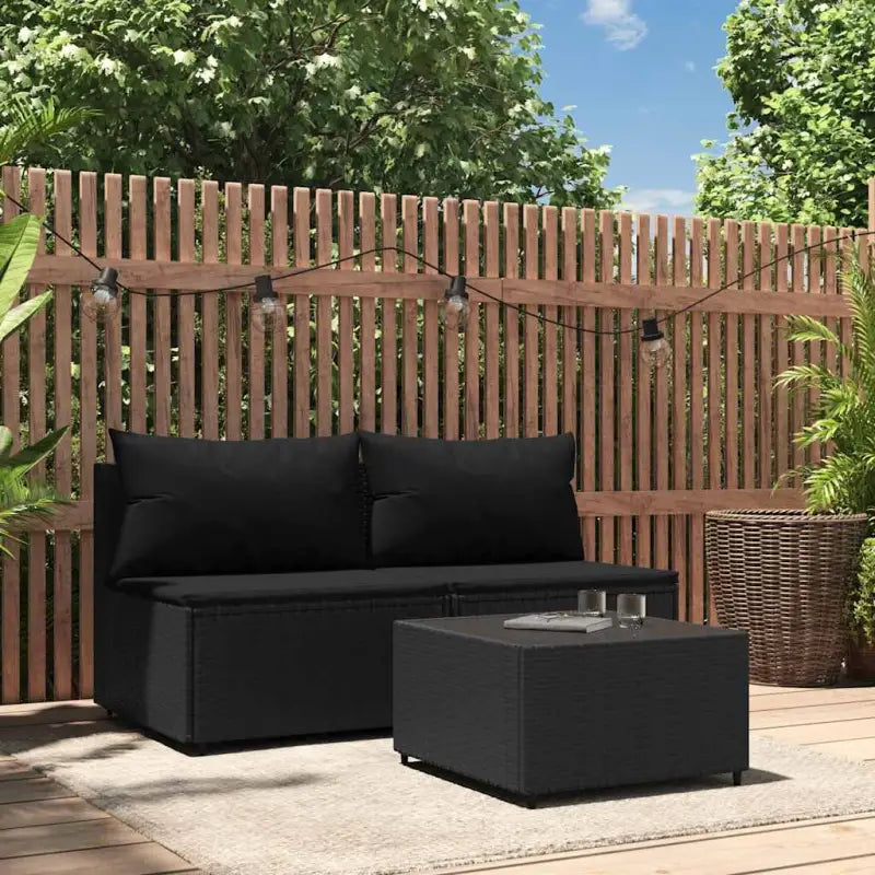 Moderne tuinbank van poly rattan voor dineren en ontspannen - Zwart / 1 / 2x midden + Tafel - Loungebanken