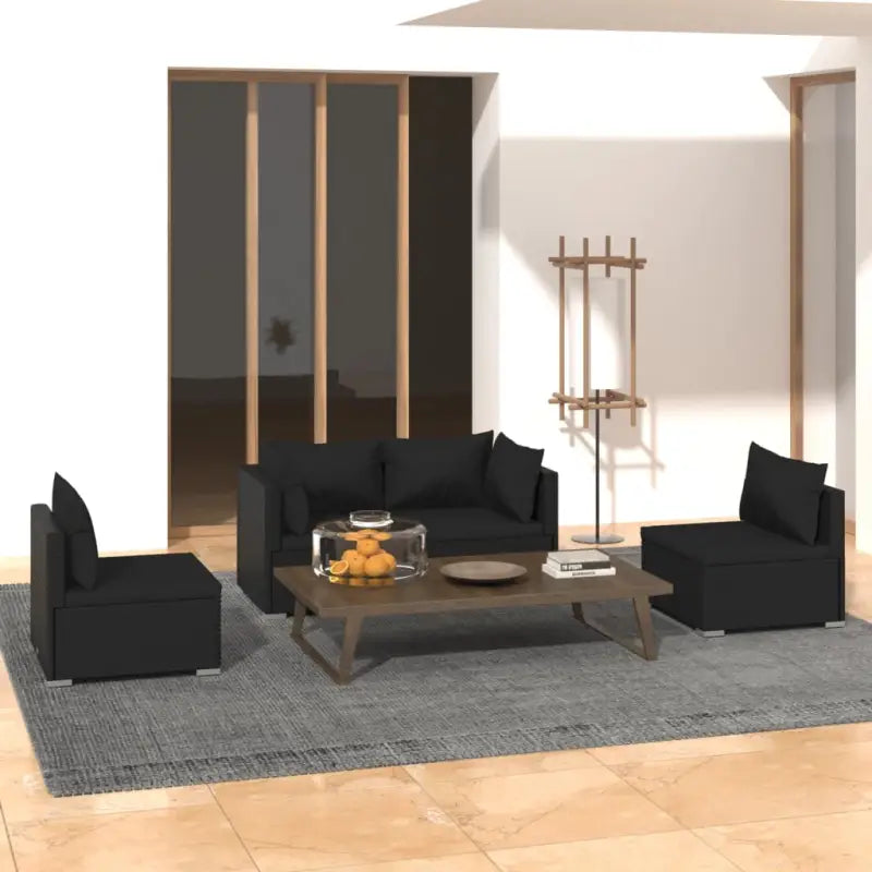 Moderne Tuinset met comfortabele zitkussen en stevige afmetingen - Zwart / 2x hoek + 2x midden - Tuinsets