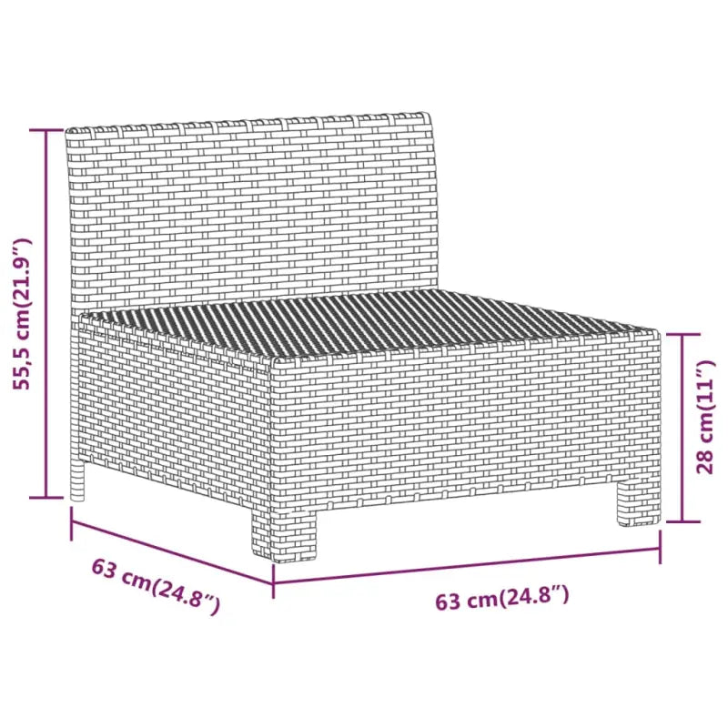 Moderne tuinset met poly rattan en afmetingen zitting met armleuning links - Tuinsets