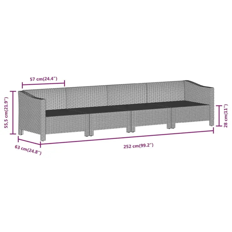 Moderne tuinset met poly rattan en afmetingen zitting met armleuning links - Tuinsets