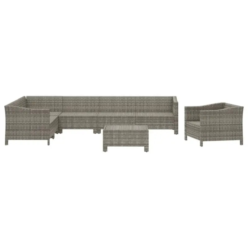 Moderne tuinset met poly rattan en armleuning links - 3x Fauteuil + hoek + 3x midden + voetensteun - Tuinsets