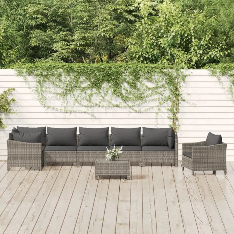 Moderne tuinset met poly rattan en armleuning links - 3x Fauteuil + hoek + 3x midden + voetensteun - Tuinsets