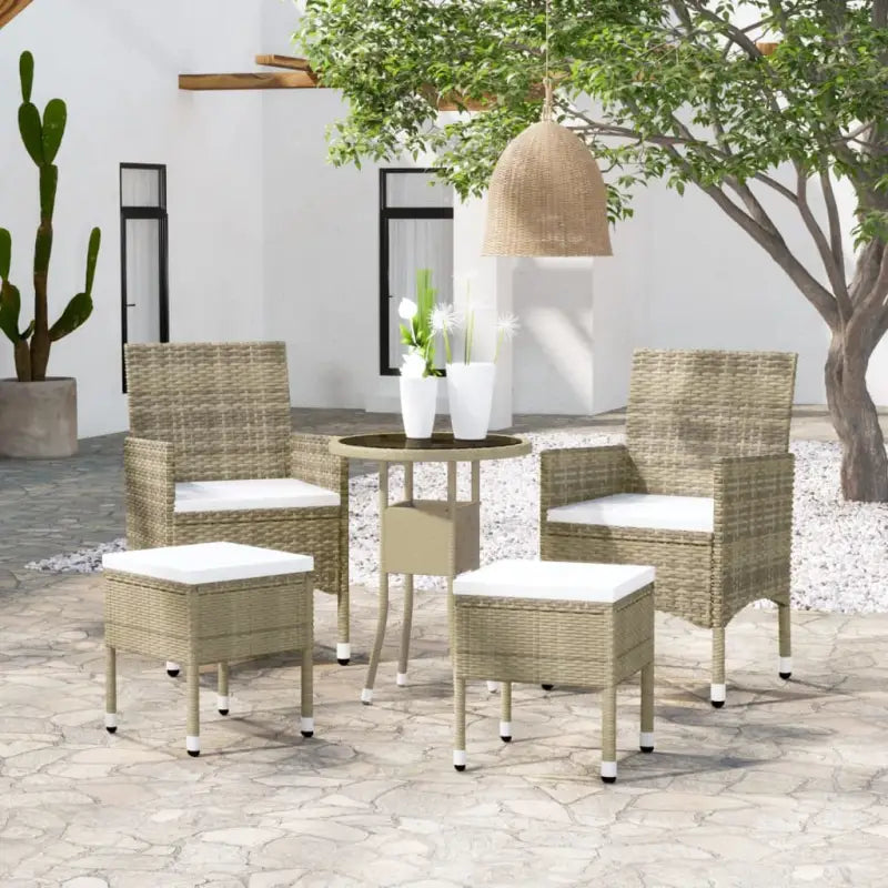 Moderne tuinset met poly rattan en gehard glas voor elke buitenruimte - Beige - Tuinsets