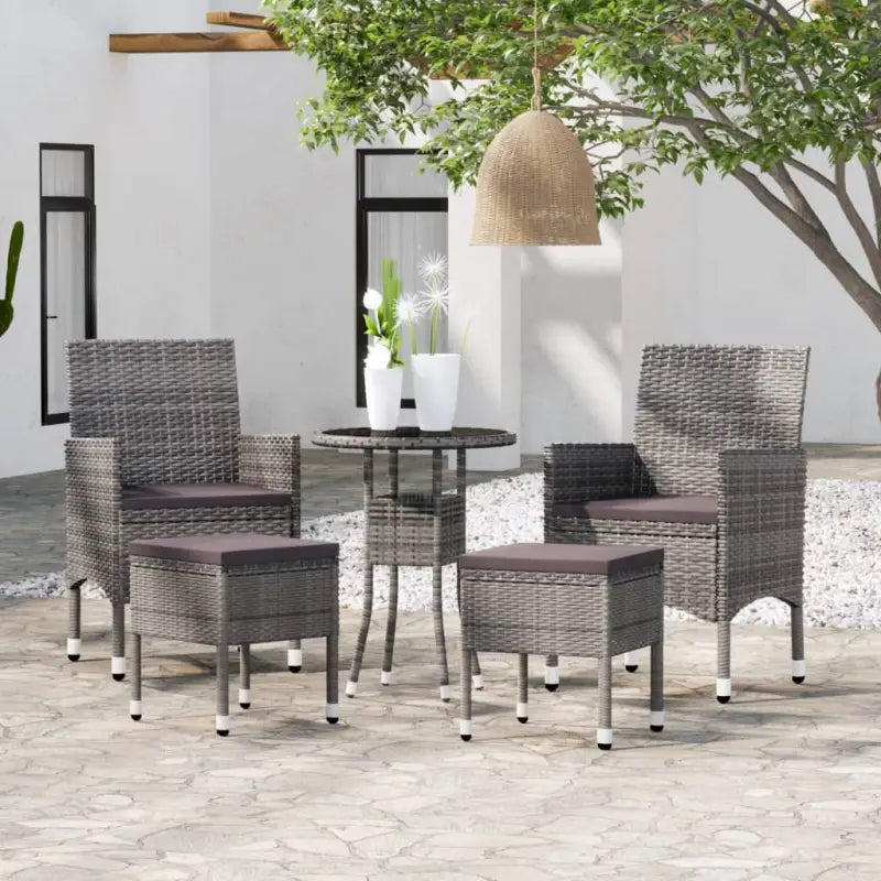 Moderne tuinset met poly rattan en gehard glas voor elke buitenruimte - Grijs - Tuinsets