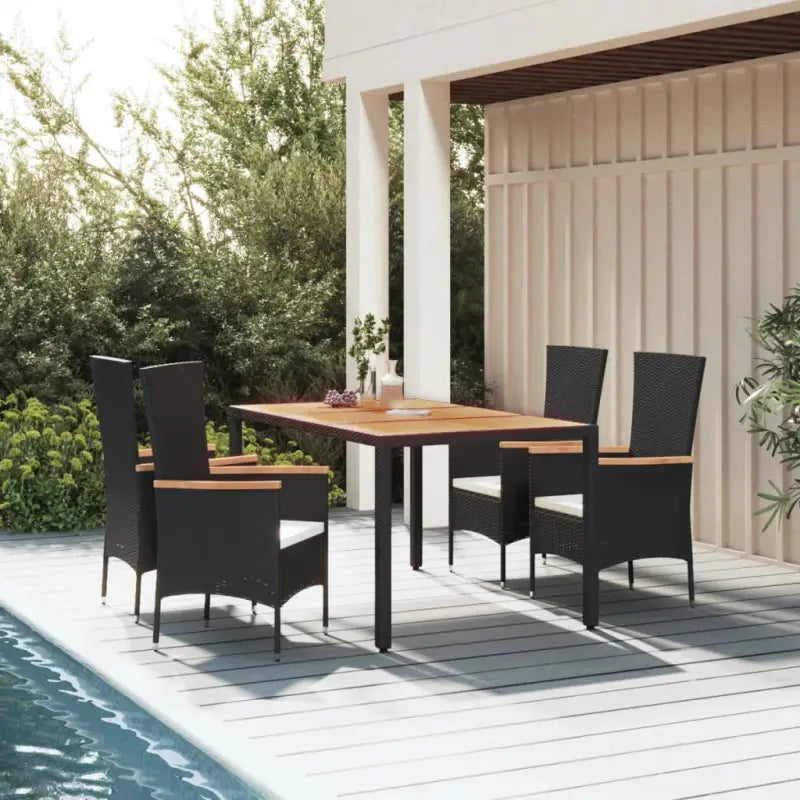 Moderne tuinset met poly rattan en massief acaciahout - 150 cm tafellengte / 5 - Tuinsets