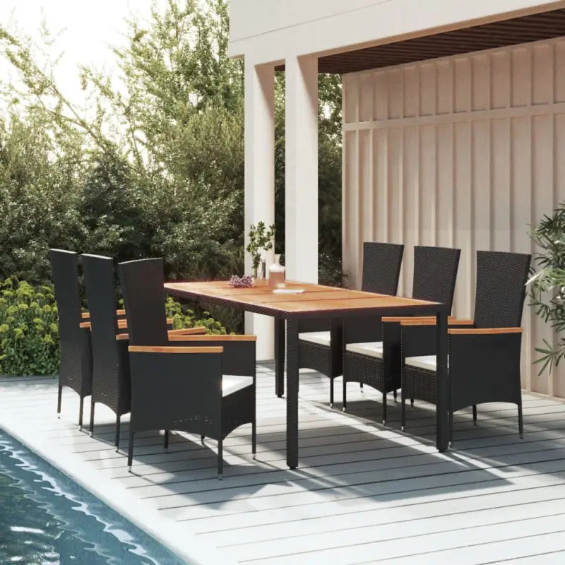 Moderne tuinset met poly rattan en massief acaciahout - 190 cm tafellengte / 7 - Tuinsets