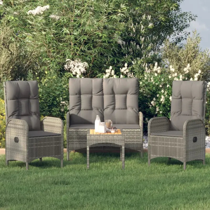 Moderne tuinset met poly rattan en massief acaciahout voor buitengebruik - Grijs / Bank + 2x stoel + Tafel - Tuinsets