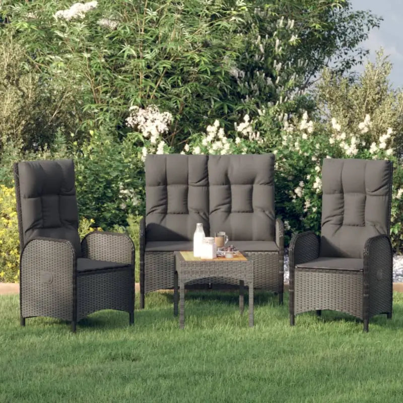 Moderne tuinset met poly rattan en massief acaciahout voor buitengebruik - Zwart / Bank + 2x stoel - Tuinsets