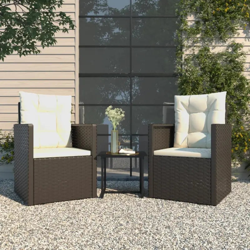 Moderne tuinset met poly rattan voor dineren en ontspannen - Zwart / 3 / Met rugkussen - Tuinsets