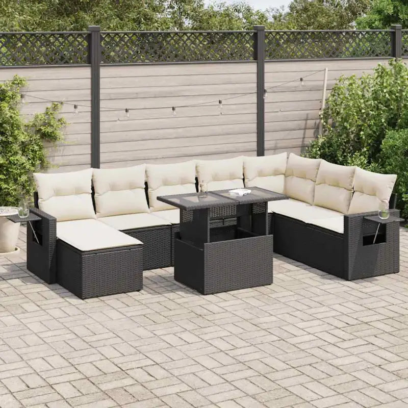 Moderne tuinset met zwart materiaal en gepoedercoat staal afmetingen - Zwart en crème / met opbergruimte - Tuinsets