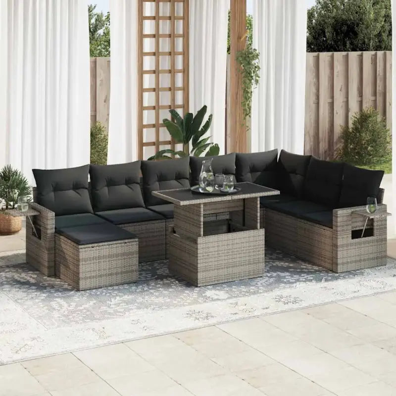 Moderne tuinset met zwart materiaal en gepoedercoat staal afmetingen - Grijs / met opbergruimte - Tuinsets