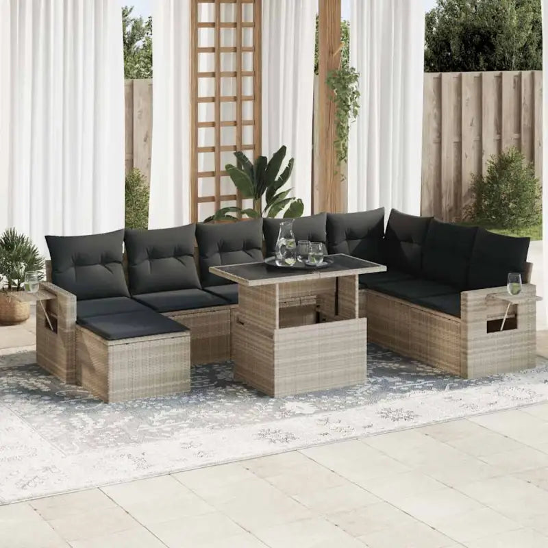 Moderne tuinset met zwart materiaal en gepoedercoat staal afmetingen - Lichtgrijs / met opbergruimte - Tuinsets