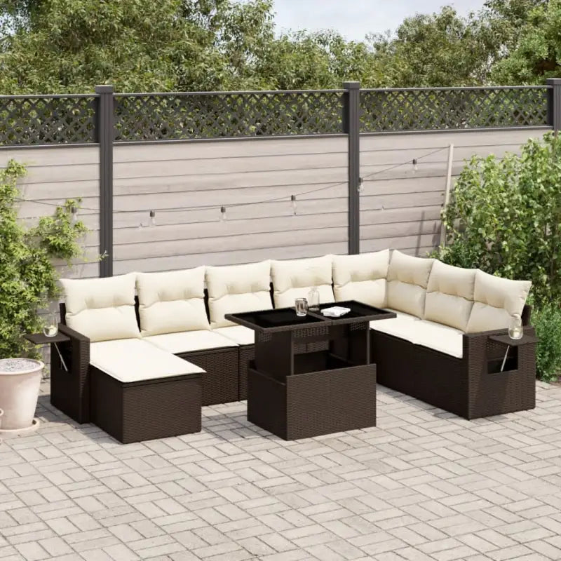 Moderne tuinset met zwart materiaal en gepoedercoat staal afmetingen - Bruin en crème / zonder opbergruimte - Tuinsets