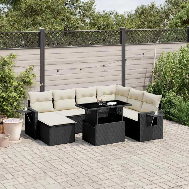 Moderne tuinset met zwart materiaal en gepoedercoat staal afmetingen - Zwart en crème / zonder opbergruimte - Tuinsets
