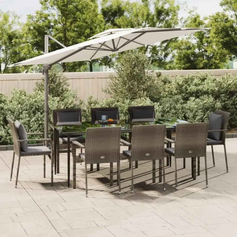 Moderne tuinset van poly rattan en gepoedercoat staal voor eenvoudig schoon maken - Grijs / 200 cm tafellengte